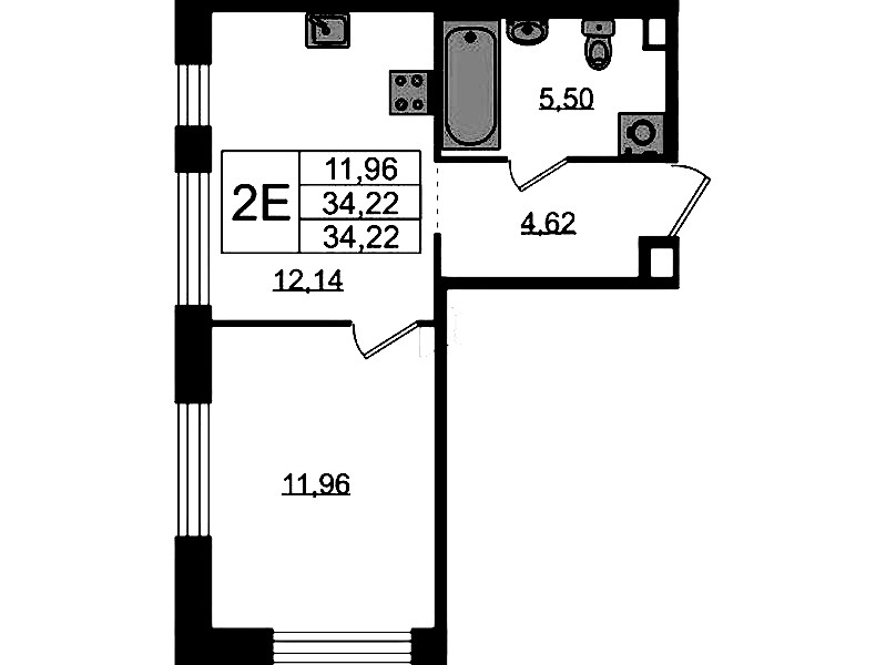 1-комнатная квартира 34.22 м², 2/5 эт., ЖК «Plus Пулковский»